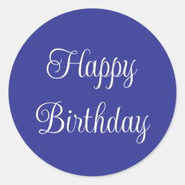 Happy Birthday Blue und White Elegante Script Runder Aufkleber