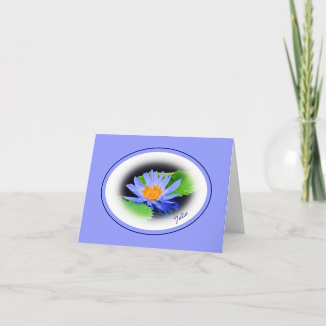 Happy Birthday Blue Water Lily Hinweis Grußkarten Karte (Vorderseite)