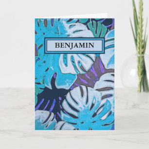 Happy Birthday Blue Watercolor Botanical Custom Karte