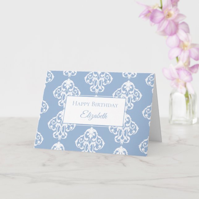 Happy Birthday Blue White Baroque Karte (Orchidee)