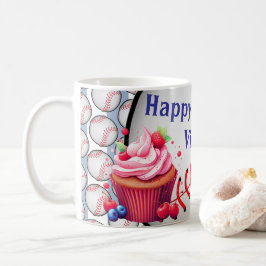 Happy Birthday Blue & White Stripe Baseball Kaffeetasse