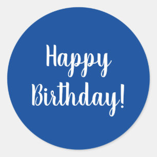 Happy Birthday Blue White Typografy Runder Aufkleber
