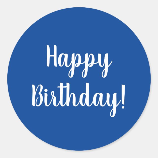 Happy Birthday Blue White Typografy Runder Aufkleber (Vorderseite)