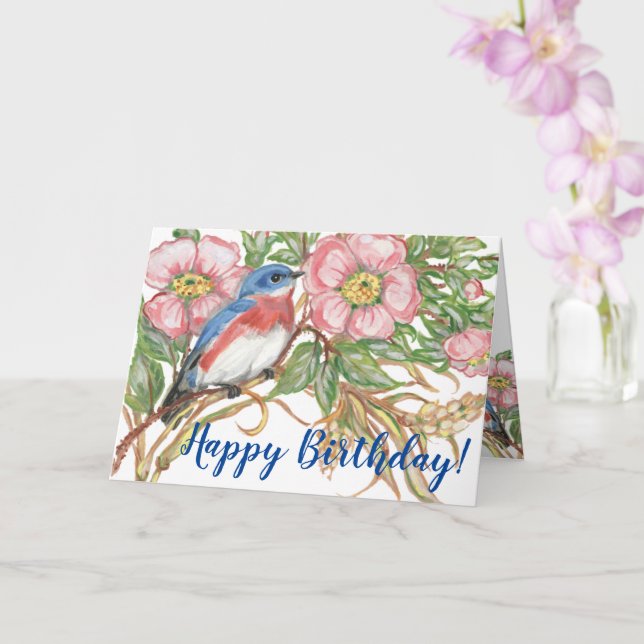 Happy Birthday Bluebird Wasserfarbe Rose Floral Karte (Orchidee)