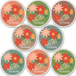HAPPY Birthday Blume Bouquet Aufkleber 6 Farben