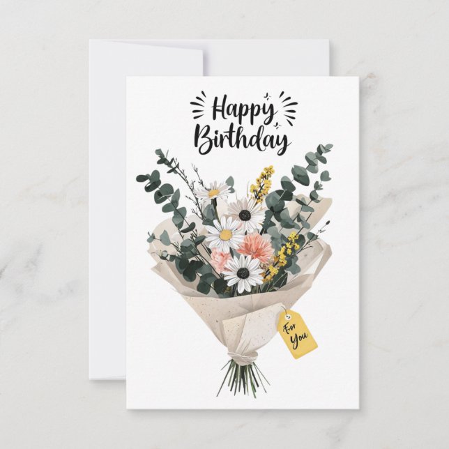 Happy Birthday Blume Bouquet Card | Moderne Blumen (Vorderseite)