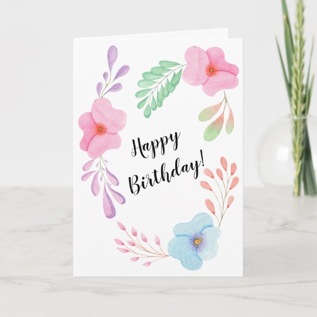 Happy Birthday Blume Floral Custom Design Hübsch Karte (Vorderseite)