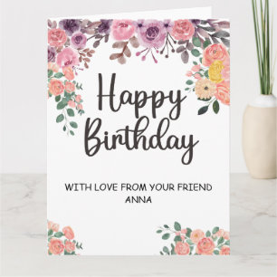Happy Birthday Blume Gold und Blush Pink Karte