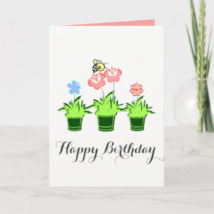 "Happy Birthday" Blume Pflanze mit Bienenkarte Karte