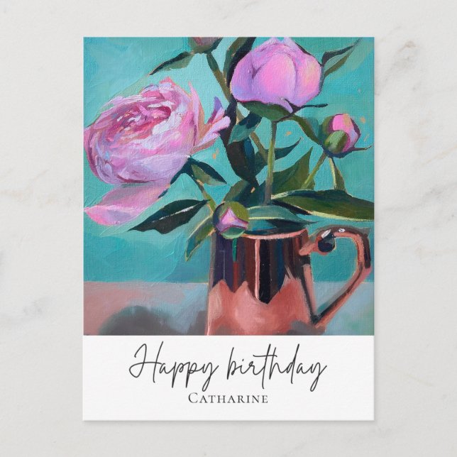 Happy Birthday Blume Postcard Postkarte (Vorderseite)