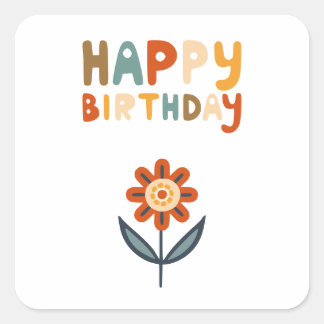 Happy Birthday Blume Quadratischer Aufkleber