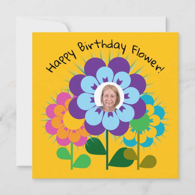 Happy Birthday Blume Retro Postkarte (Vorderseite)