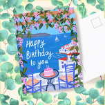 HAPPY BIRTHDAY Blume Terrasse Griechische Insel Postkarte<br><div class="desc">Passen Sie diese Karte an,  indem Sie oben auf "Personalisieren" klicken,  um Ihren eigenen Text auf der Rückseite hinzuzufügen. Karo meinen Shop für mehr Farben und Designs oder lass mir wissen,  ob Sie etwas Angewohntes wollen. Danke für den Einkauf mit mir!</div>