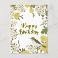 Happy Birthday Blume und Vögel Natur botanisch