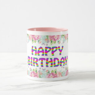 Happy Birthday Blumendesign Tasse