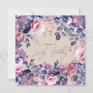 Happy Birthday Boho Lila Garden Floral Champagne Karte