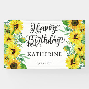 Happy Birthday Boho Sunflowers Eukalyptus-Party Banner