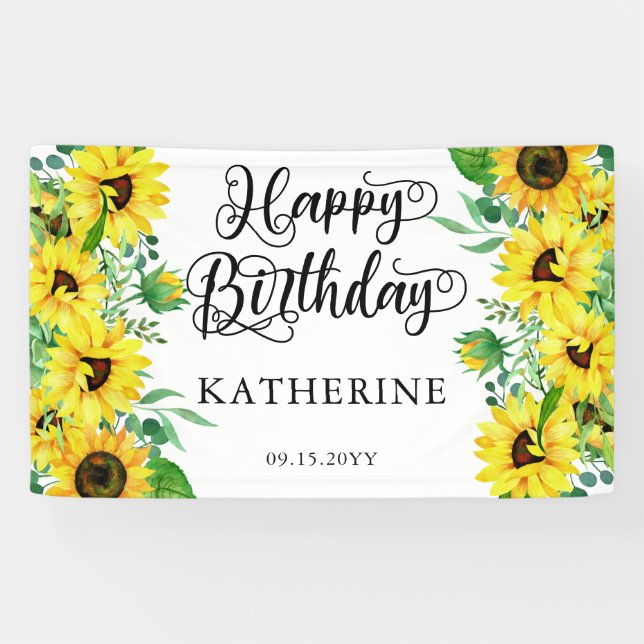 Happy Birthday Boho Sunflowers | Eukalyptus-Party Banner (Horizontal)