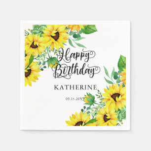 Happy Birthday Boho Sunflowers   Eukalyptus Serviette