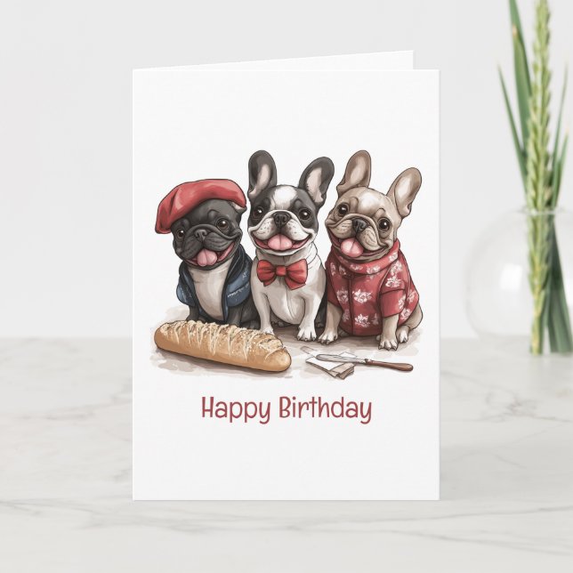Happy Birthday Bonjour French Bulldogs Karte (Vorderseite)