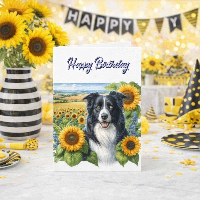 Happy Birthday Border Collie Karte (A cheerful Border Collie brings sunflower sunshine to your special birthday celebration. Dog Love!)