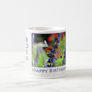 Happy Birthday Boss Floral Butterfly Kaffeetasse