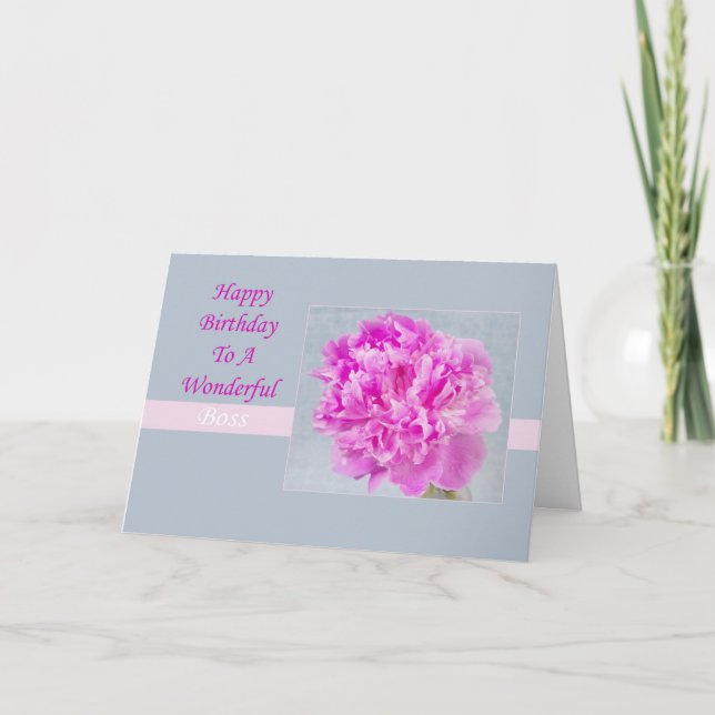 Happy Birthday Boss Pink Peony Card Karte (Vorderseite)