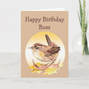 Happy Birthday Boss Watercolor House Wren Bird Karte