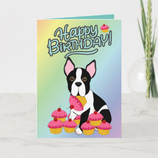 Happy Birthday! Boston Terrier Cupcakes Card Karte