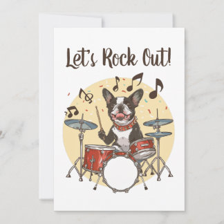 Happy Birthday Boston Terrier Dog Playing Drums Einladung