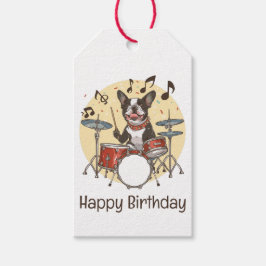 Happy Birthday Boston Terrier Dog Playing Drums Geschenkanhänger
