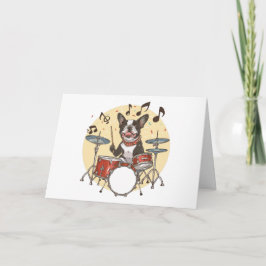 Happy Birthday Boston Terrier Dog Playing Drums Karte