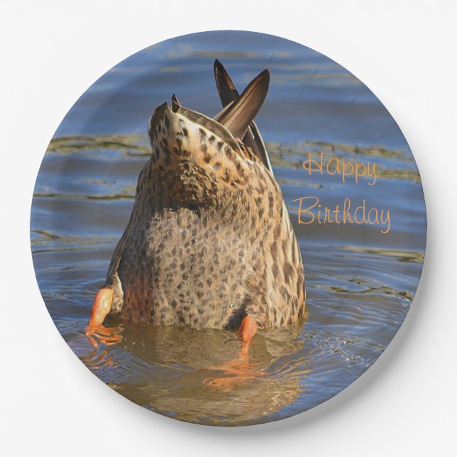 Happy Birthday Botoms Up Duck Pappteller (Vorderseite)