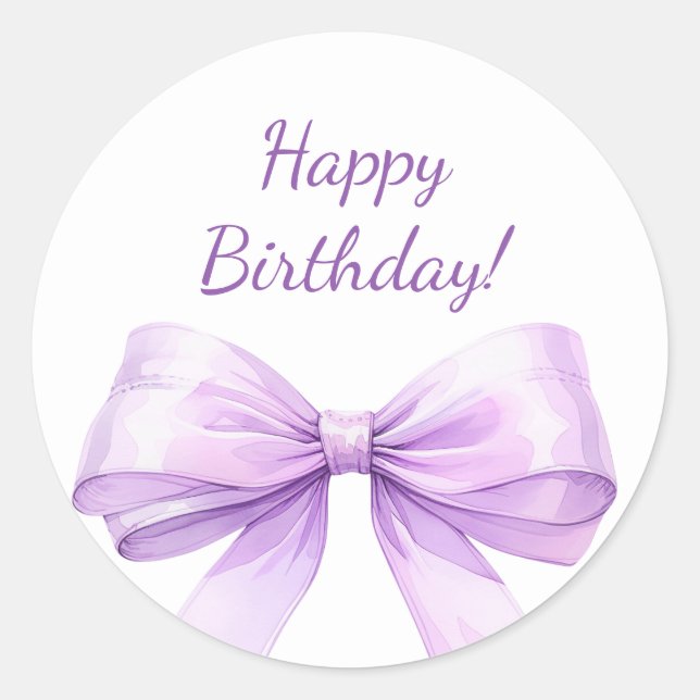 Happy Birthday Bow Lavender elegant Runder Aufkleber (Vorderseite)