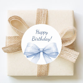 Happy Birthday Bow Light Blue elegant Runder Aufkleber