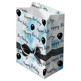 Happy Birthday Bow und Black Balloons Mittlere Geschenktüte