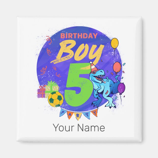 Happy Birthday Boy 5. Geburtstag Dinosaurier Magnet (Vorne)