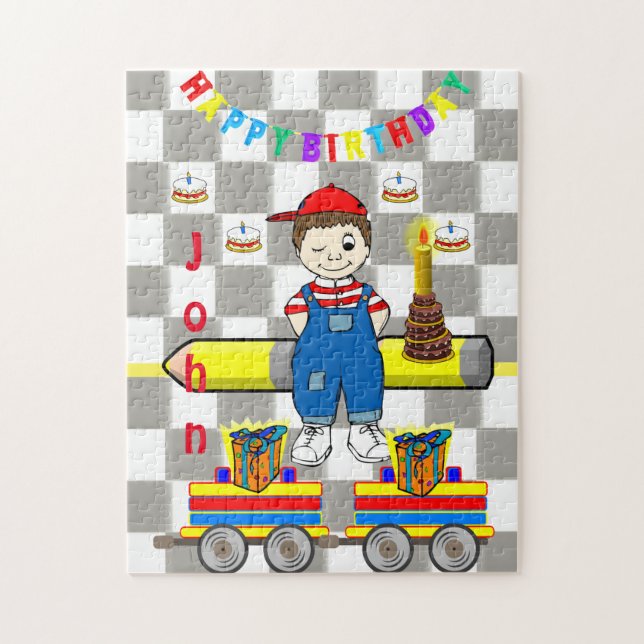 Happy Birthday Boy Cake Trains Puzzle (Vertikal)