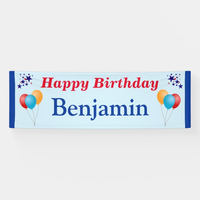 Happy Birthday Boy Men Name Balloons Star jedes Ja Banner (Horizontal)