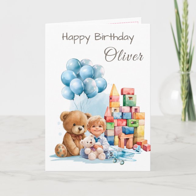 Happy Birthday Boy Watercolor Birthday Card Karte (Vorderseite)