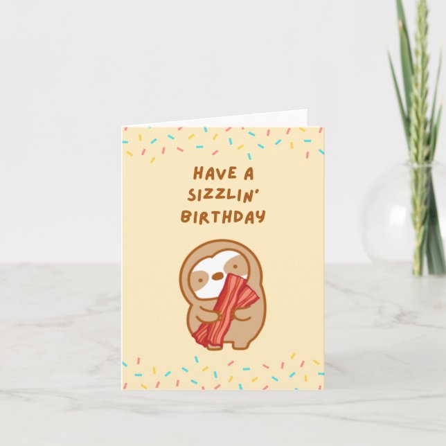 Happy Birthday Breakfast Bacon Sloth Karte (Vorderseite)