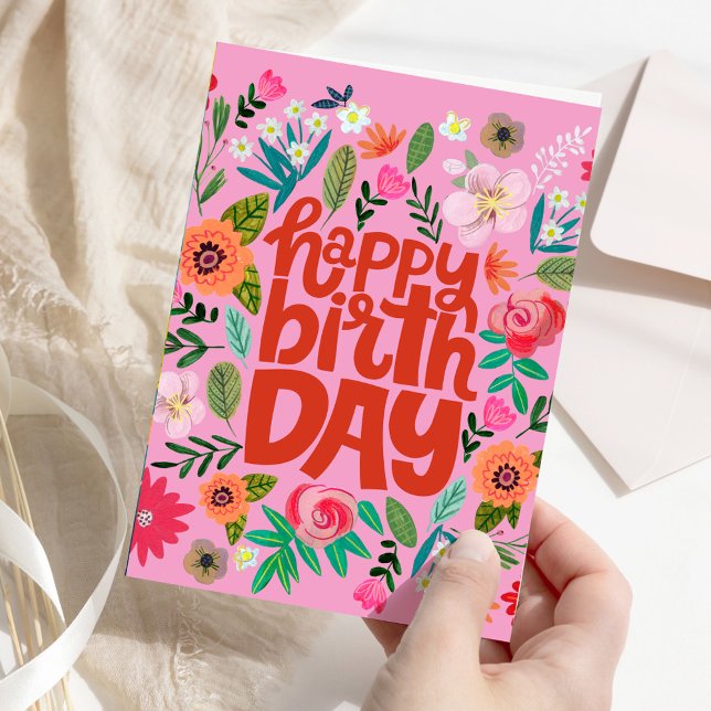 Happy Birthday Bright Floral Pink Garden Card Karte (Happy Birthday Bright Floral Pink Garden Card)