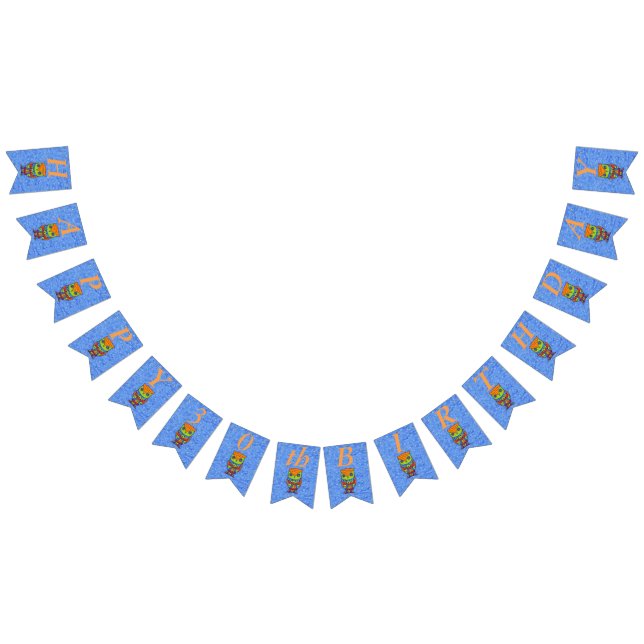 Happy Birthday Bright Neon farbige Owl Blue Wimpelkette (Alle)