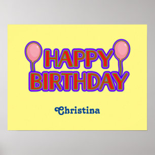 Happy Birthday Bright Outlinated Text mit Name Poster