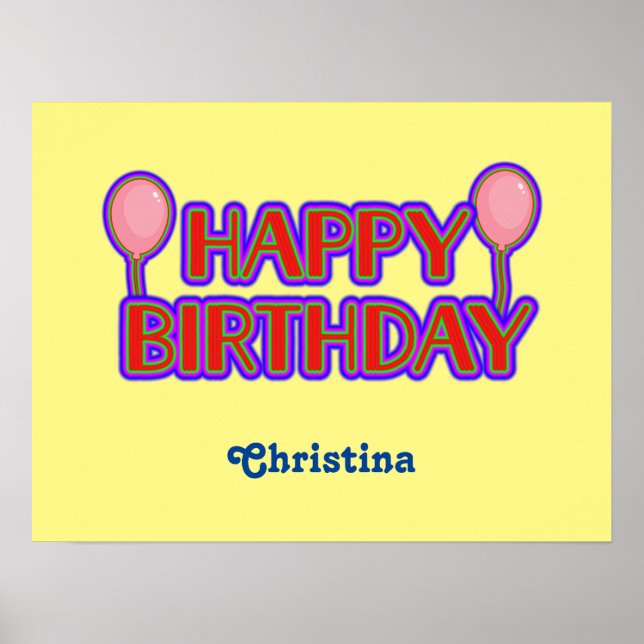 Happy Birthday Bright Outlinated Text mit Name Poster (Vorne)