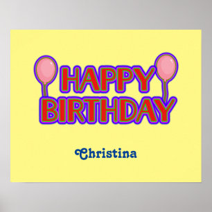 Happy Birthday Bright Outlinated Text mit Name Poster