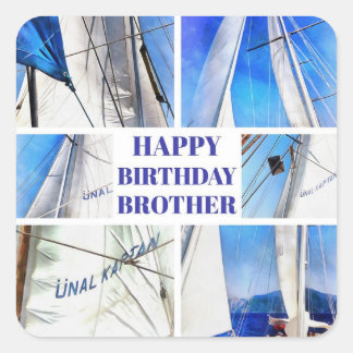 Happy Birthday Brother Artistic White Sails Quadratischer Aufkleber