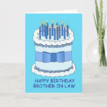 Happy Birthday Brother in Law Karte<br><div class="desc">Ein großer blau-weißer Kuchen mit hellen Kerzen,  begleitet von den Worten "Glücklicher Geburtstagsbruder im Gesetz".</div>