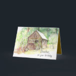 Happy Birthday Brother Mountain Cabin Trees Karte<br><div class="desc">Herzlichen Glückwunsch zum Geburtstag eines Bruders oder eines anderen Familienmitglieds/Freundes, der mit einer Hütte im Wald mit einer Vielzahl von Bäumen, die mit Stiften gezeichnet wurden, dekoriert ist. Inspiriert von der Spencer's Cabin, die auf dem Marlette-Wanderweg am Südufer des Tahoe zu sehen ist. Auf der Innenseite befindet sich ein anderes...</div>