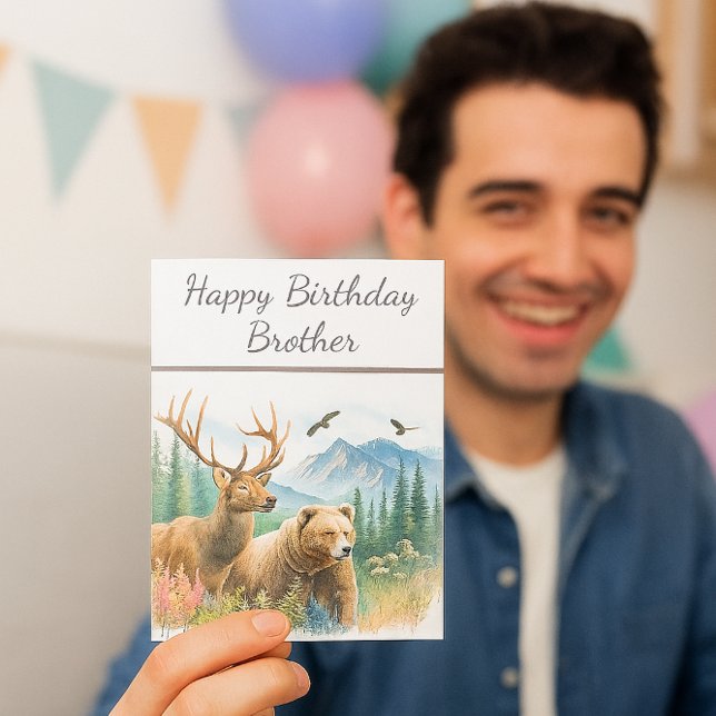 Happy Birthday Brother Nature Wildlife Card Karte (Watercolor Birthday Card for men and boys that love nature and wildlife. )